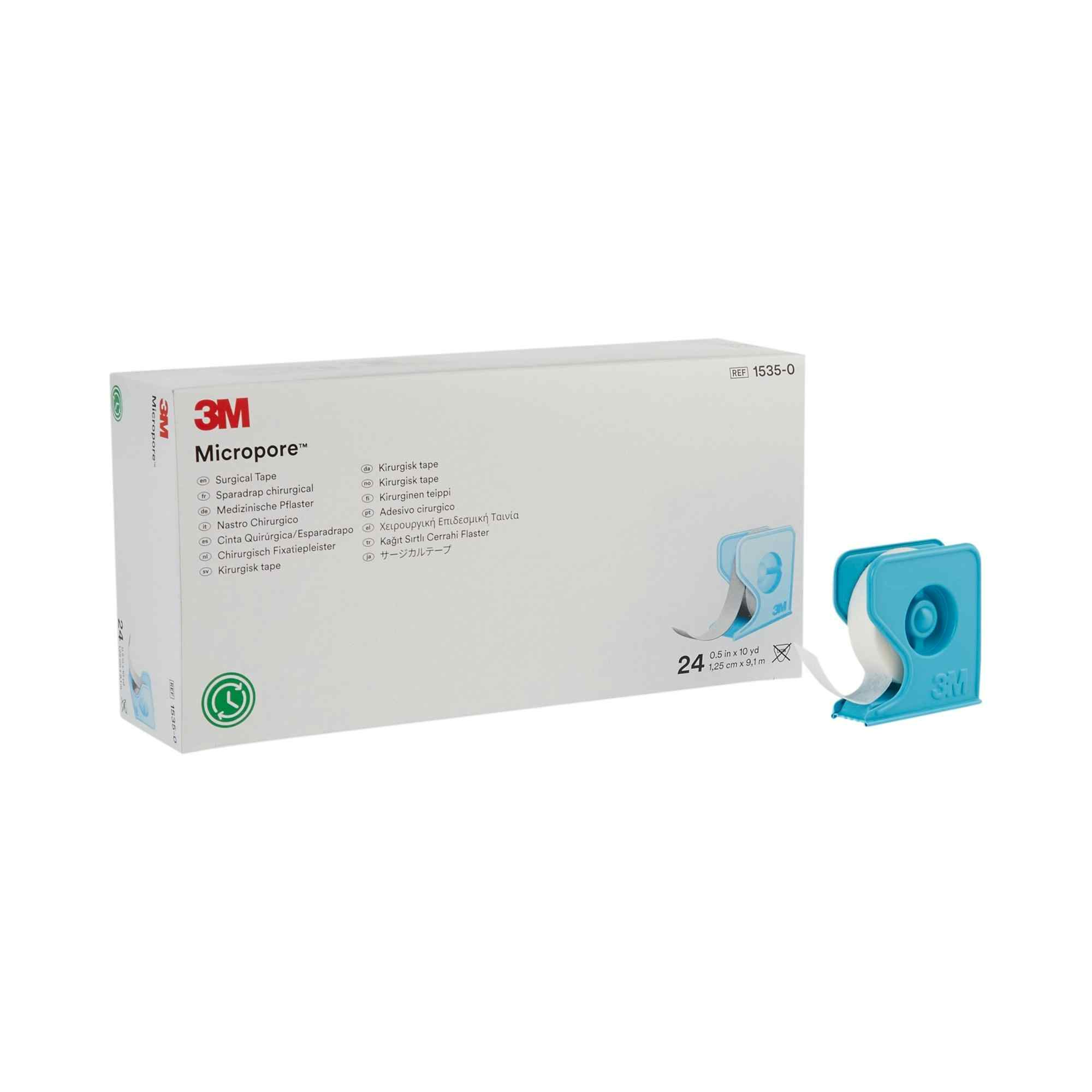 3M Micropore Surgical Tape with Dispenser, Paper, 0.5" X 10 yd, 1535-0, Box of 24