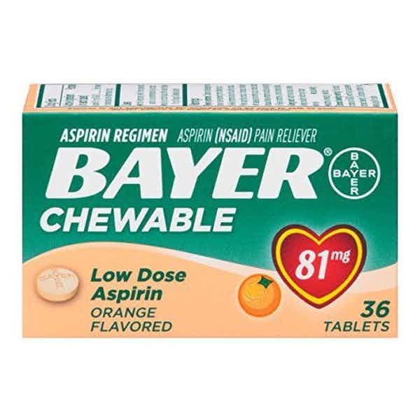 Bayer Chewable Low Dose Aspirin, Orange Flavored, 81 mg, 36 Tablets, 312843131057, 1 Each