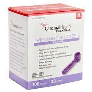 Cardinal Health Essentials Twist and Cap Lancets, 28G, L20028A, Box of 100