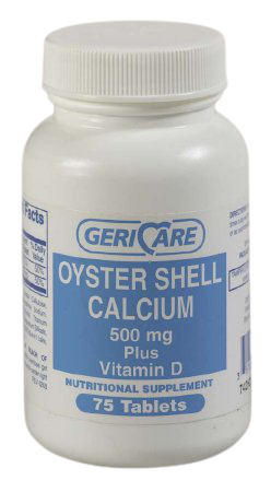 Geri-Care Oyster Shell Calcium Plus Vitamin D Nutritional Supplement, 500 mg, 75 Tablets, 742-75-GCP, 1 Bottle