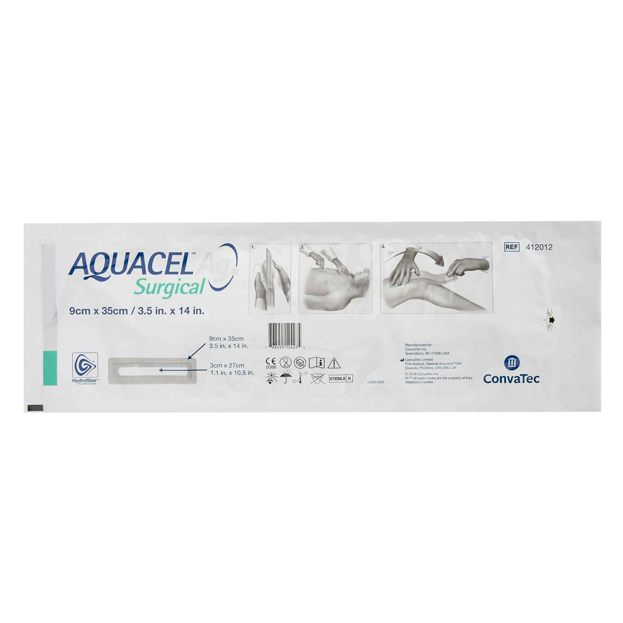 ConvaTec AQUACEL Ag Hydrofiber Cover Dressing with Ionic Silver, 3.5 X 14"