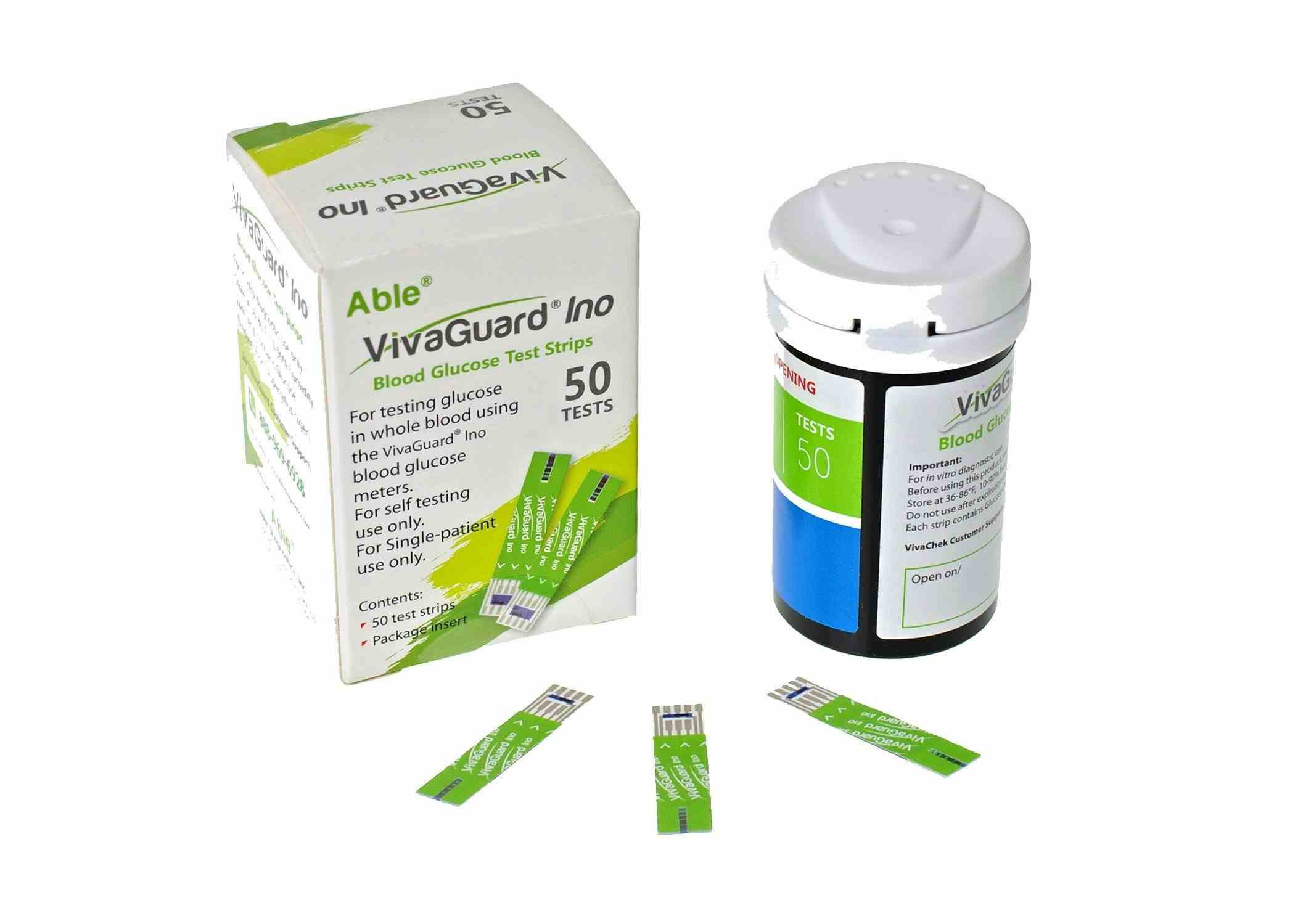 Able VivaGuard Ino Blood Glucose Test Strips, VGS01-378, Box of 50