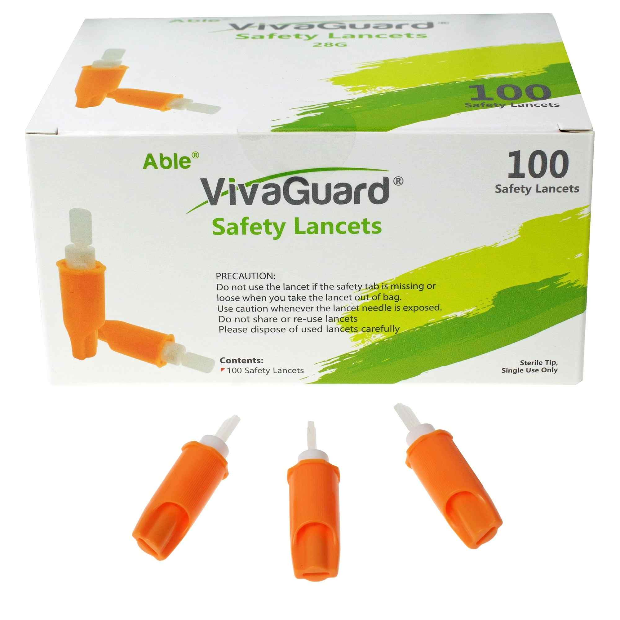 Able VivaGuard Safety Lancets, 28G, VGL02-382, Box of 100