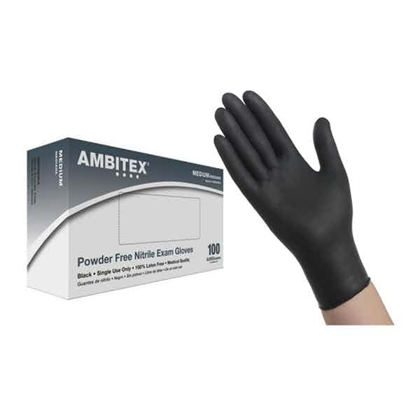 Cardinal Health Ambitex Nitrile Exam Glove, Powder Free, Black, NXL720BLK, X-Large - Box of 100