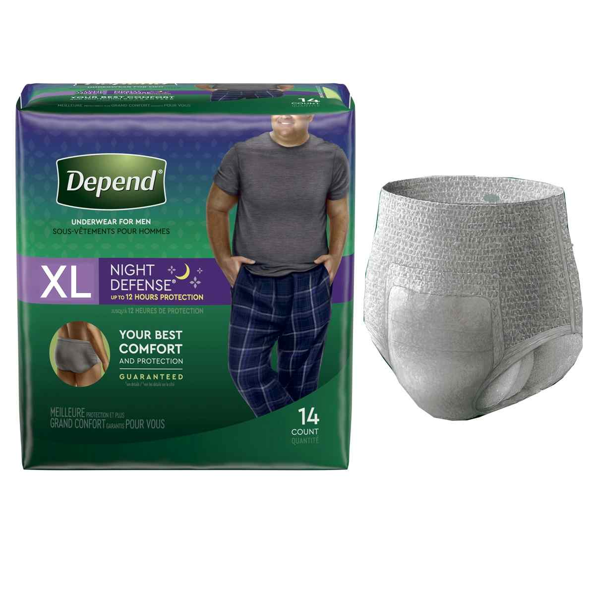 Depend Night Defense Pull-Up Underwear for Men, Overnight Absorbancy, 51126, X-Large (45-64'') - Pack of 12