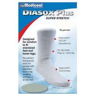Medicool DiaSox Plus Diabetes Socks, Oversized, Super Stretch, DPWS, Small - White- 1 Pair