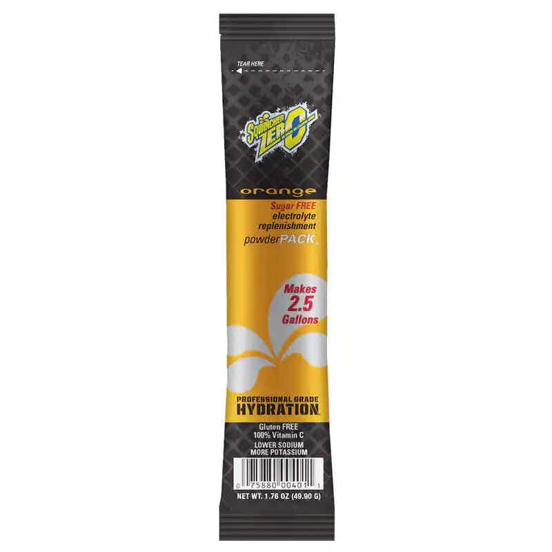 Sqwincher Zero Powder Pack Sugar Free Electrolyte Replenishment Drink Mix, Orange, 1.76 oz., X394-MD600, Bag of 8
