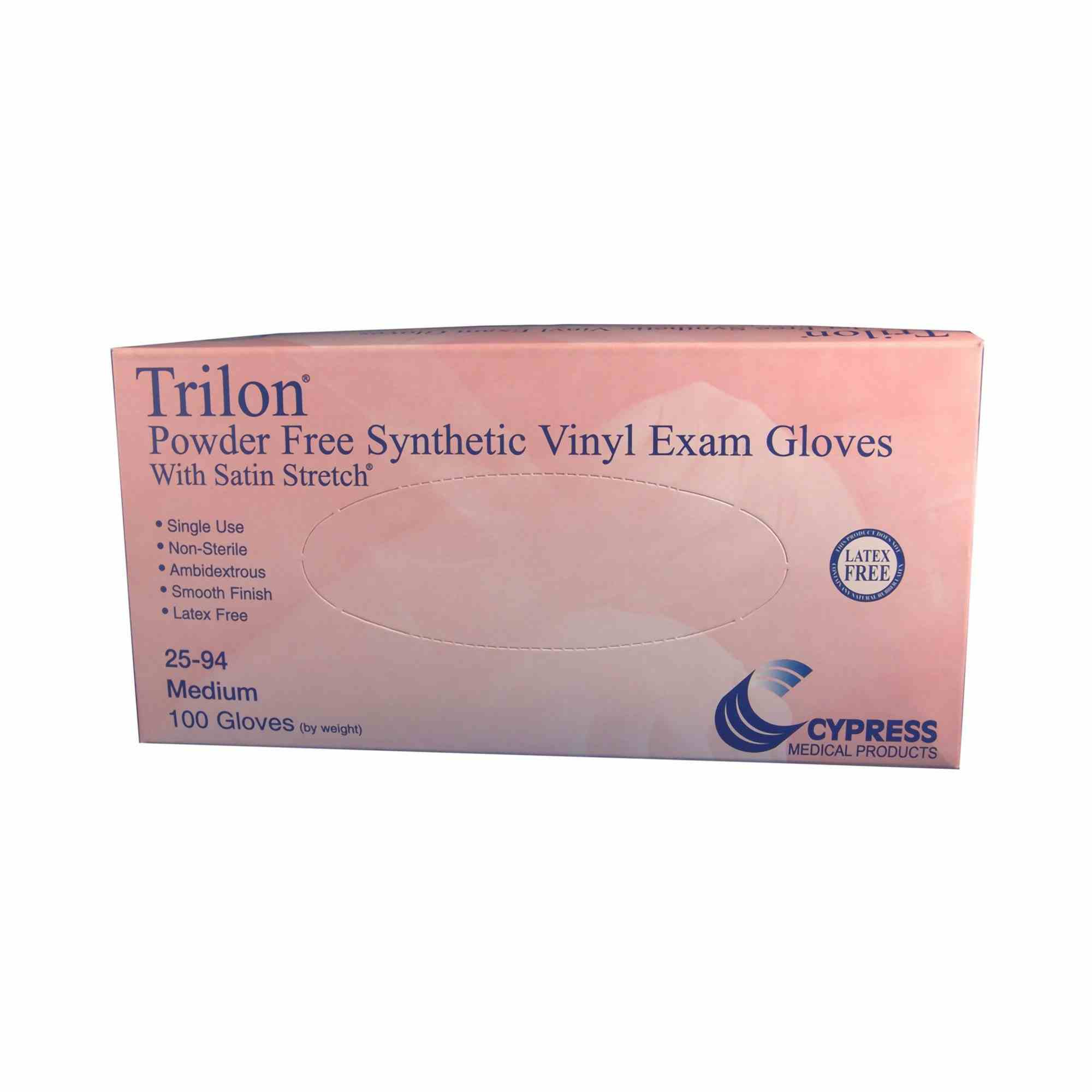 Trilon Powder Free Synthetic Vinyl Exam Glove, Clear, 25-92, Small - Box of 100
