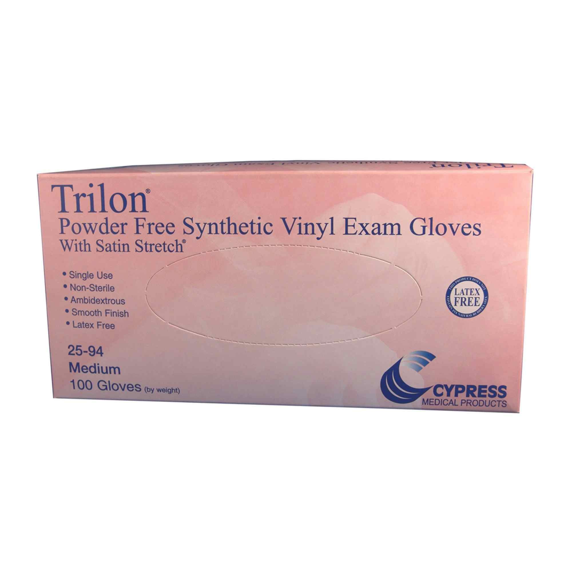 Trilon Powder Free Synthetic Vinyl Exam Glove, Clear, 25-94, Medium - Box of 100