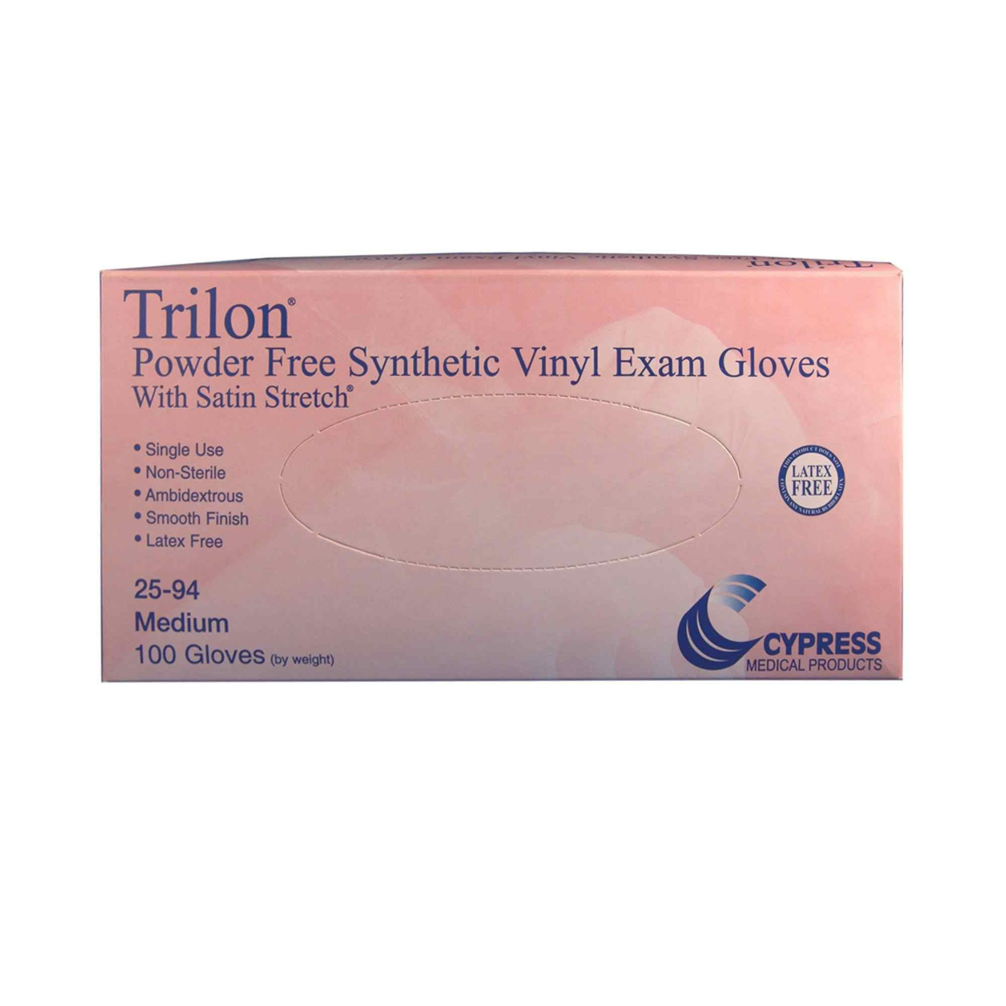 Trilon Powder Free Synthetic Vinyl Exam Glove, Clear, 25-98, X-Large - Box of 100