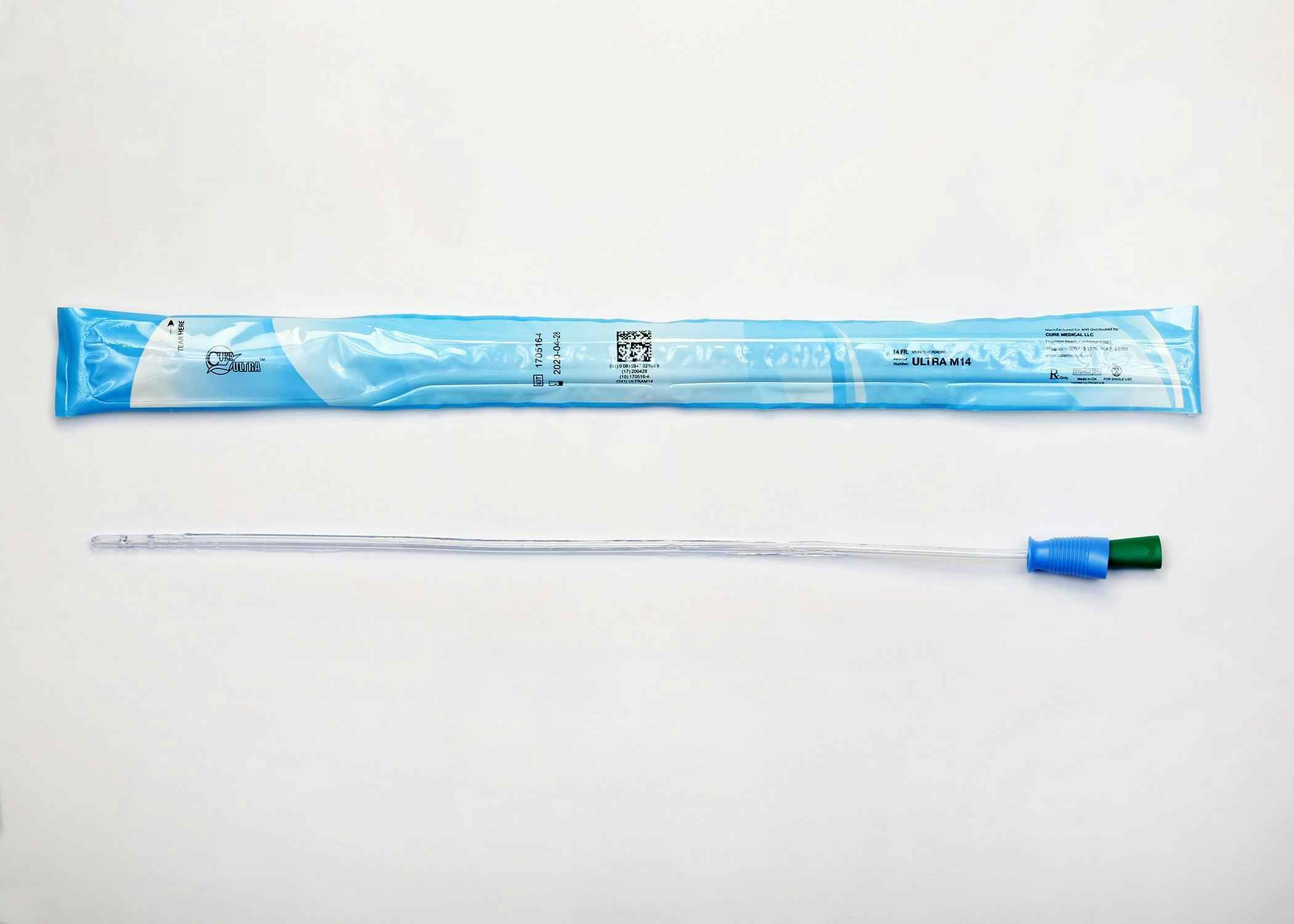 Cure Ultra Urethral Catheter, Male, Straight Tip, Lubricated PVC, 16", ULTRAM14, 14 Fr. - Box of 30