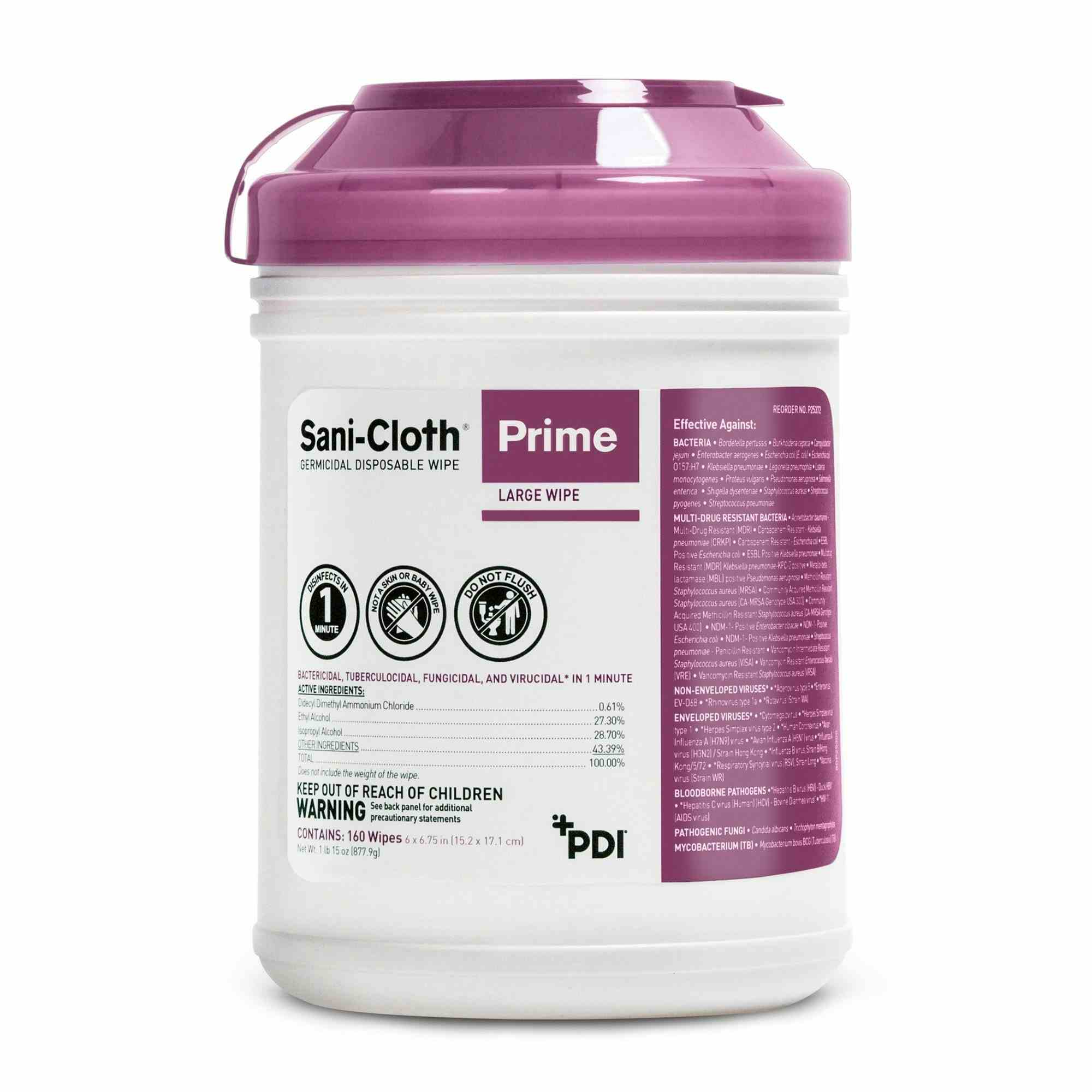 Sani-Cloth Prime Disposable Disinfectant Wipes, P25372, Can of 160