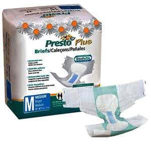 Presto Plus Briefs with Tabs, Value Plus Absorbency, ABP01020, Medium (34" to 45") - Pack of 16