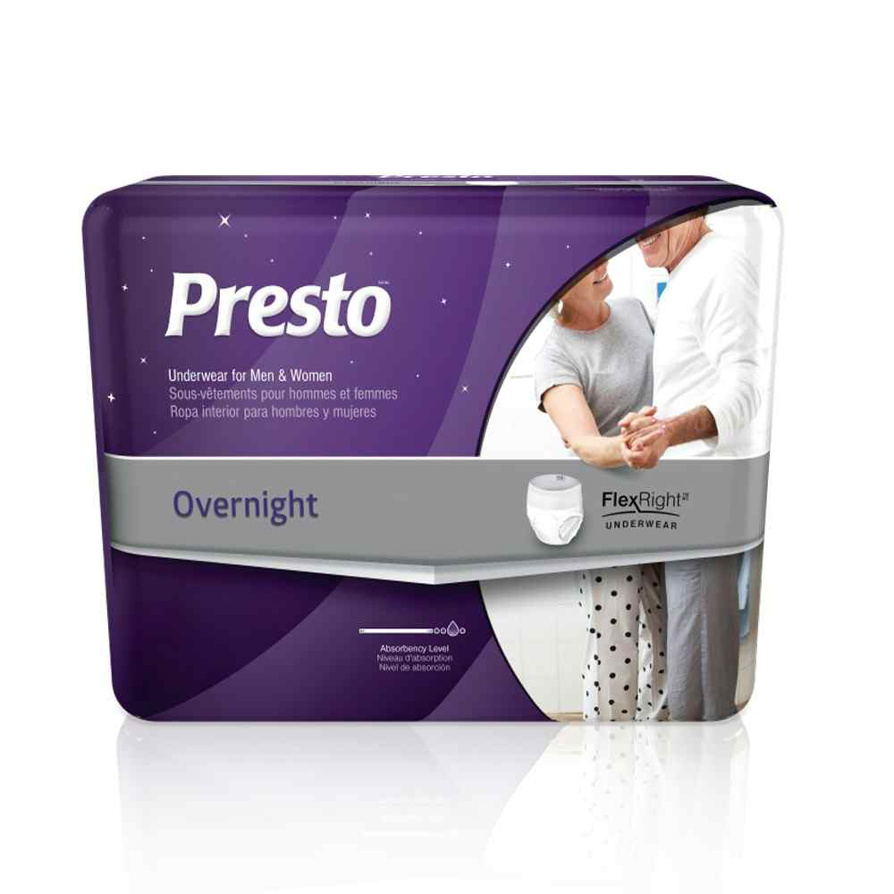 Presto FlexRight Protective Underwear, Overnight Absorbency, AUB44050, X-Large (58 - 68") - Case of 48 (4 Packs)