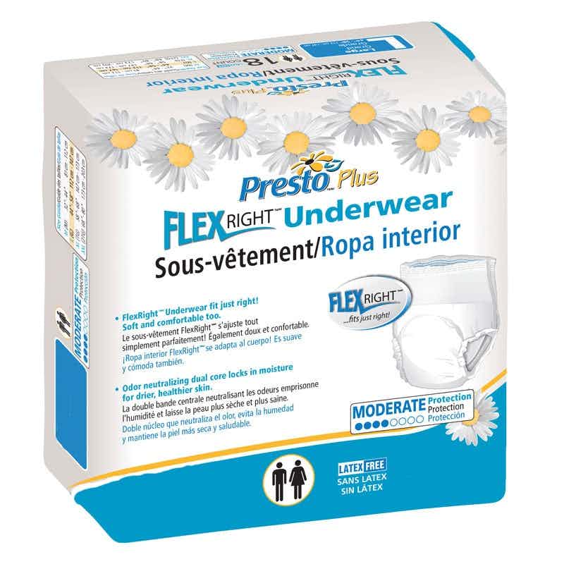 Presto Flexright Underwear, Moderate Absorbency, AUB14050, XL (58-68'') - Pack of 14