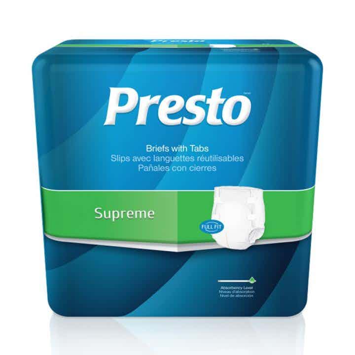 Presto Supreme Full Fit Briefs, Maximum Absorbency, ABB21040, Large (45-58") - Pack of 18
