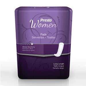 Presto Incontinence Pads for Women, Ultimate Absorbency, BCP41510, 16" - Case of 90