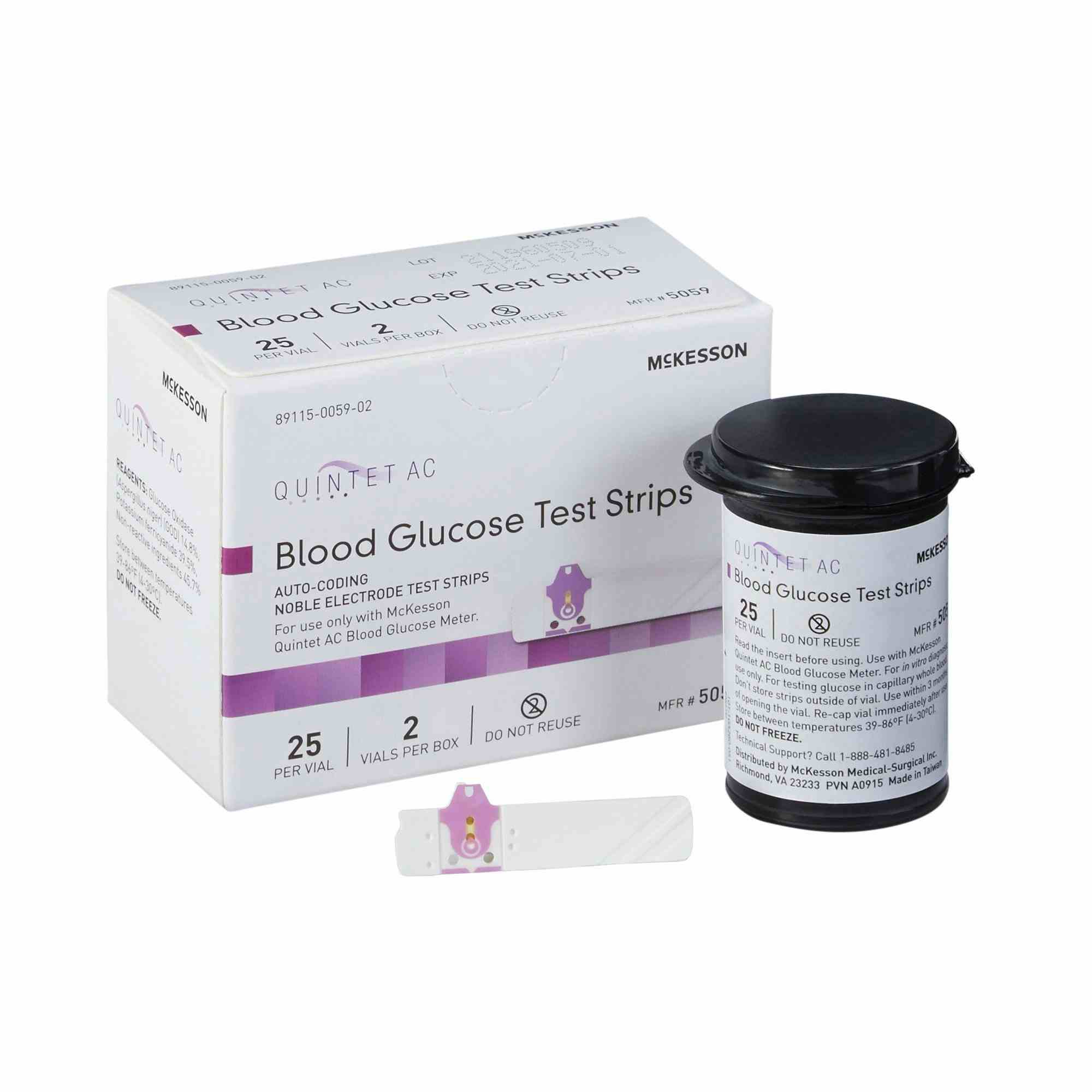 Quintet AC Blood Glucose Test Strips, 5059, Box of 50