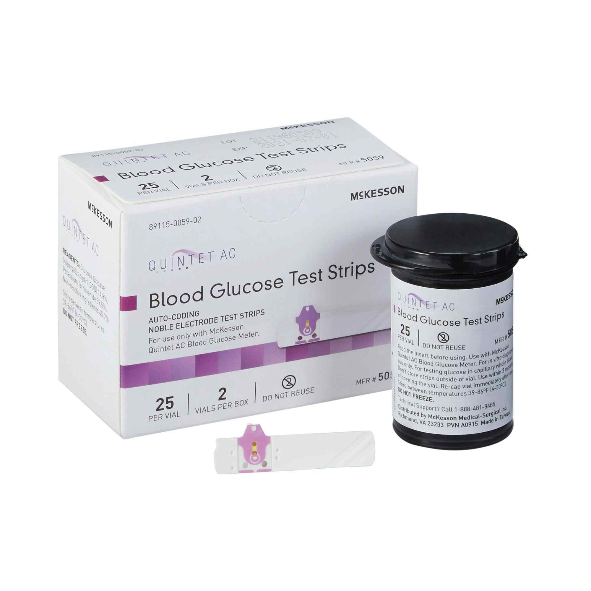 Quintet AC Blood Glucose Test Strips, 5059, Box of 50