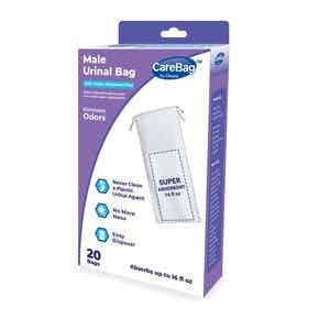 Carebag Men’s Urinal Bag with Super Absorbent Pad, 7733393BIO, Box of 20
