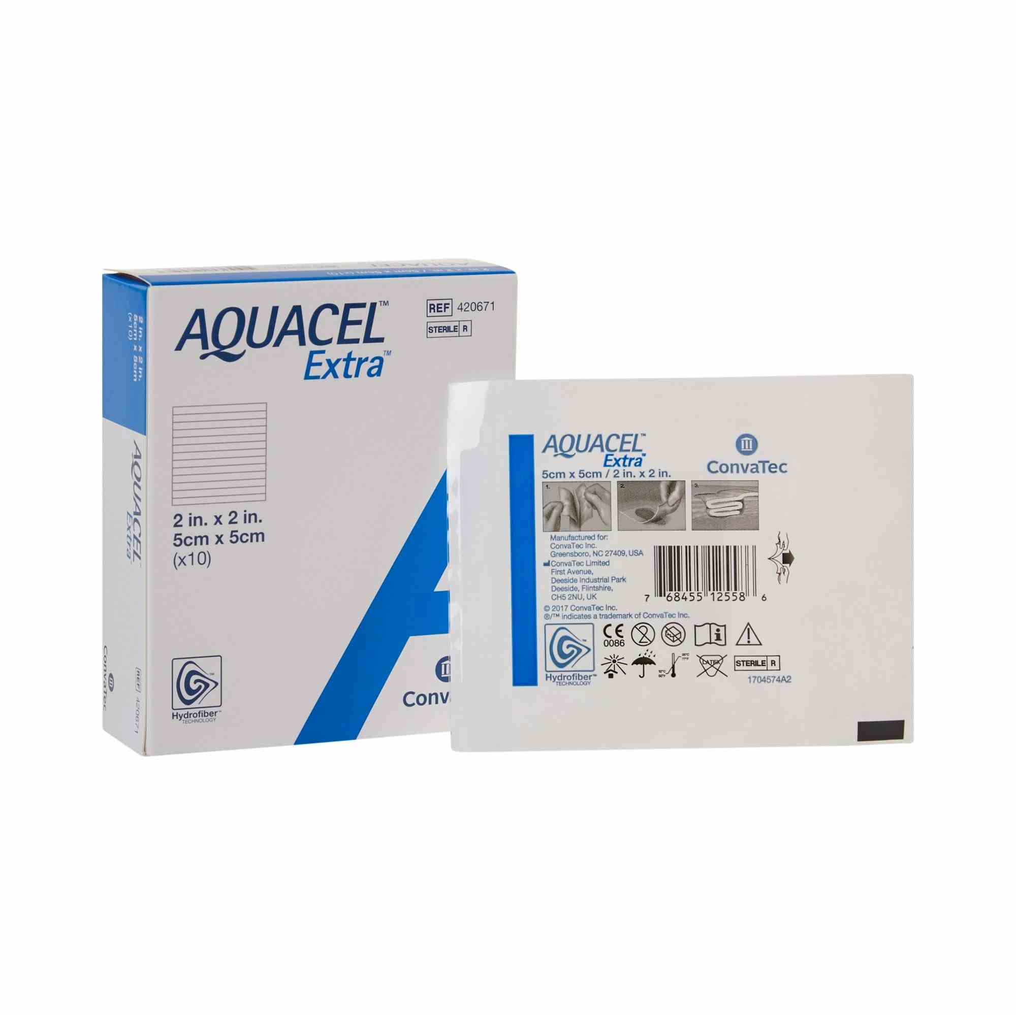 Aquacel Extra Hydrofiber Dressing, 2 X 2", 420671, Box of 10