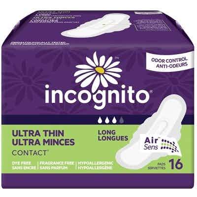 Incognito Ultra Thin Maxi Pad with Wings, Long, Super Absorbency, 10006615, Bag of 16