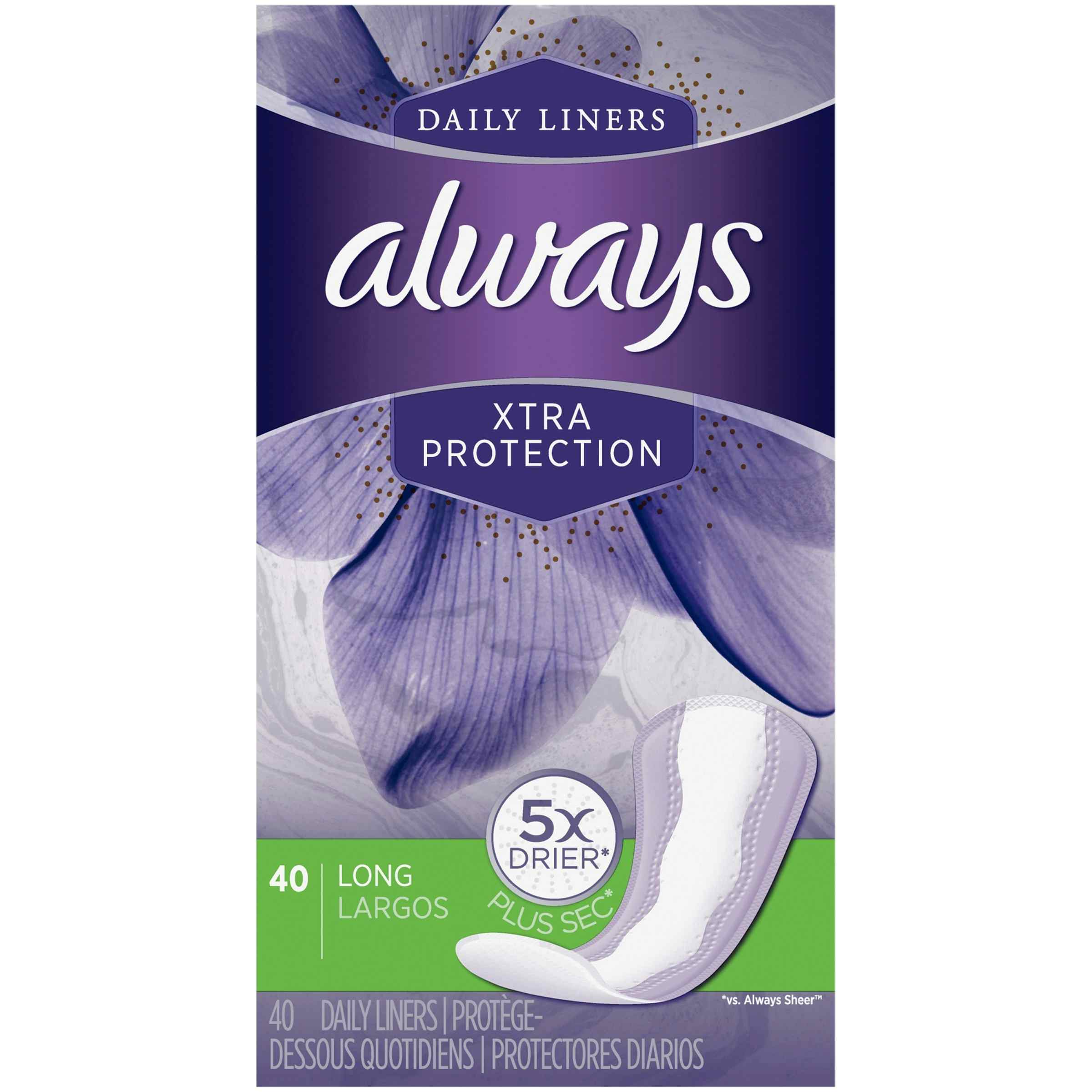 Always Xtra Protection Daily Liners, 03700045581, Box of 40
