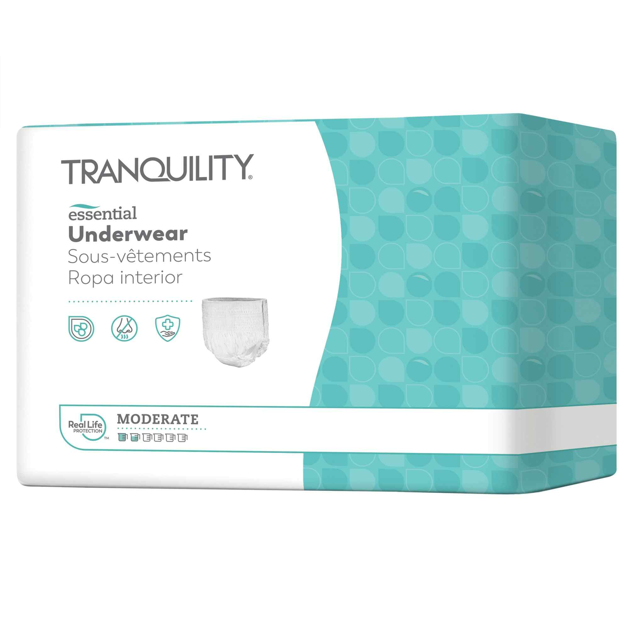 Tranquility Essential Absorbent Underwear, Moderate Absorbency packaging