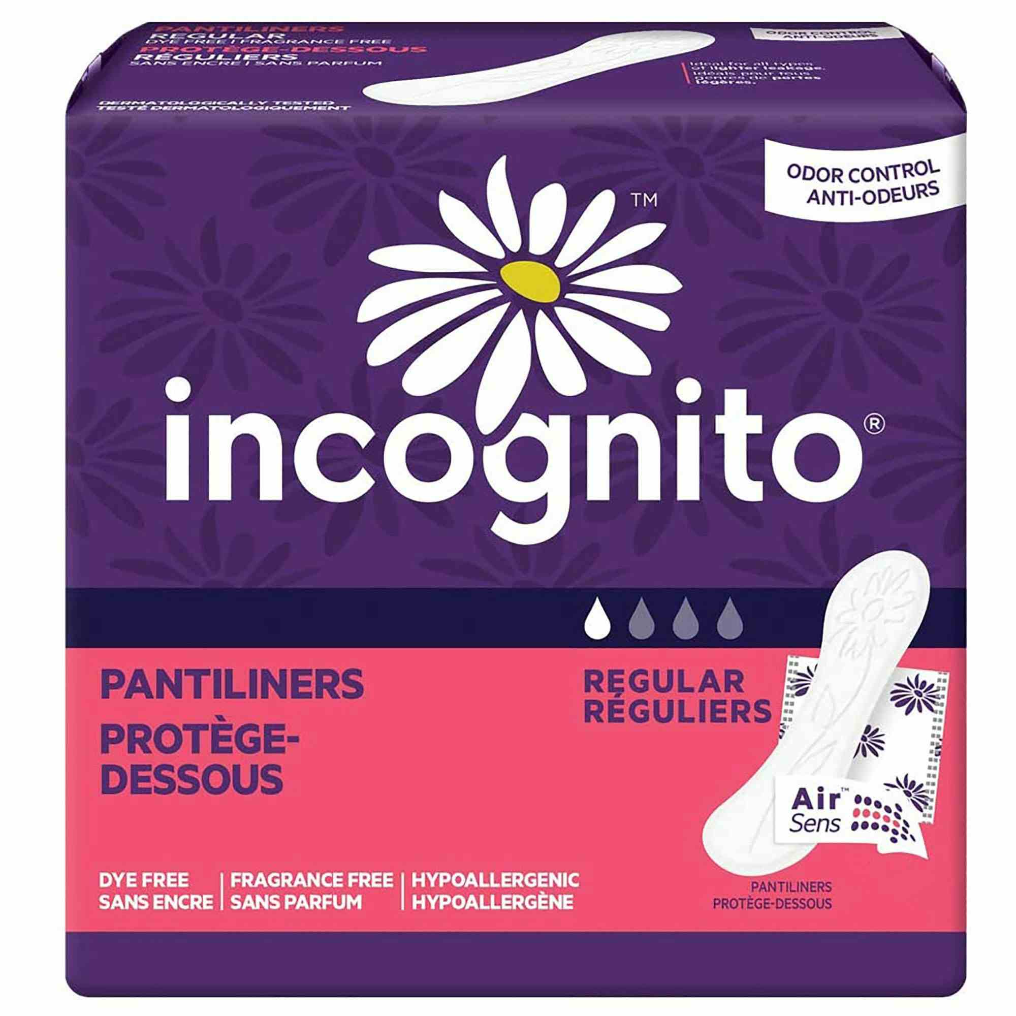 Incognito Panty Liners, Regular Absorbency, 10006613, Bag of 40
