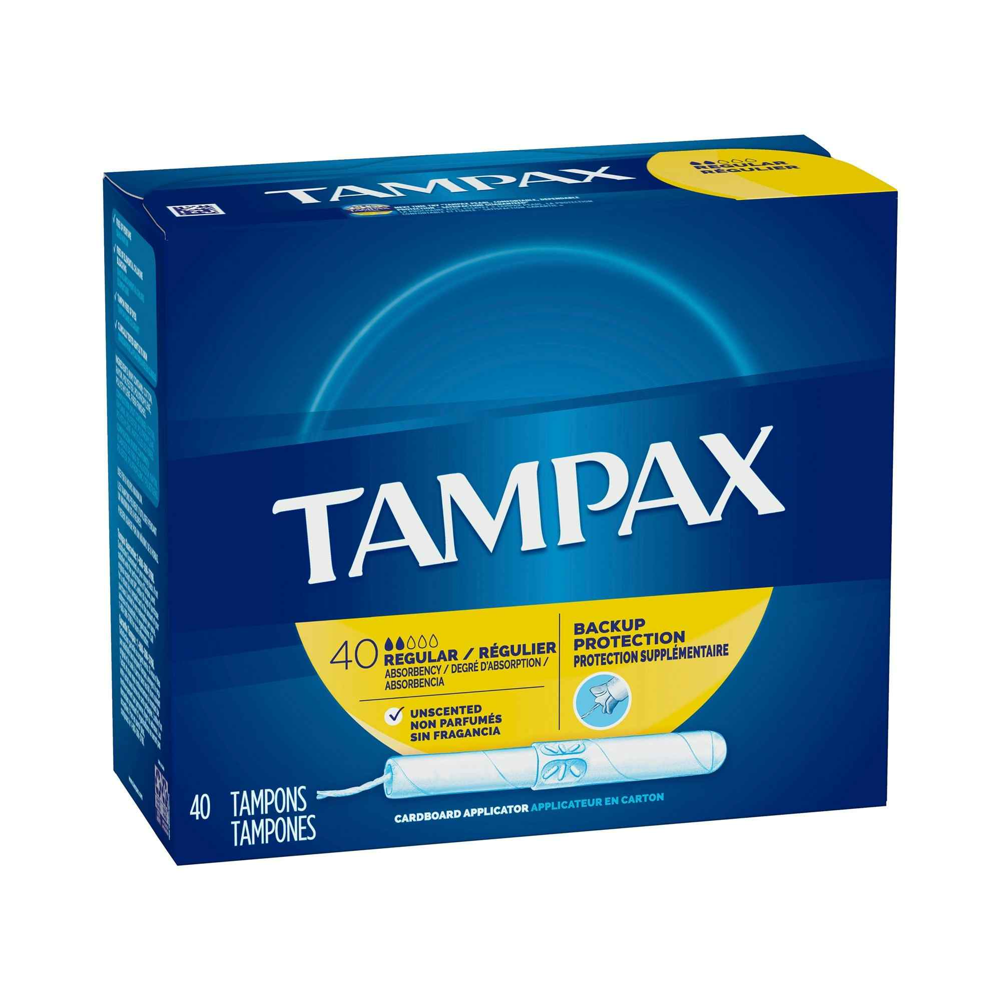 Tampax Regular Absorbency Tampons, Cardboard Applicator, 07301022110, Box of 40 