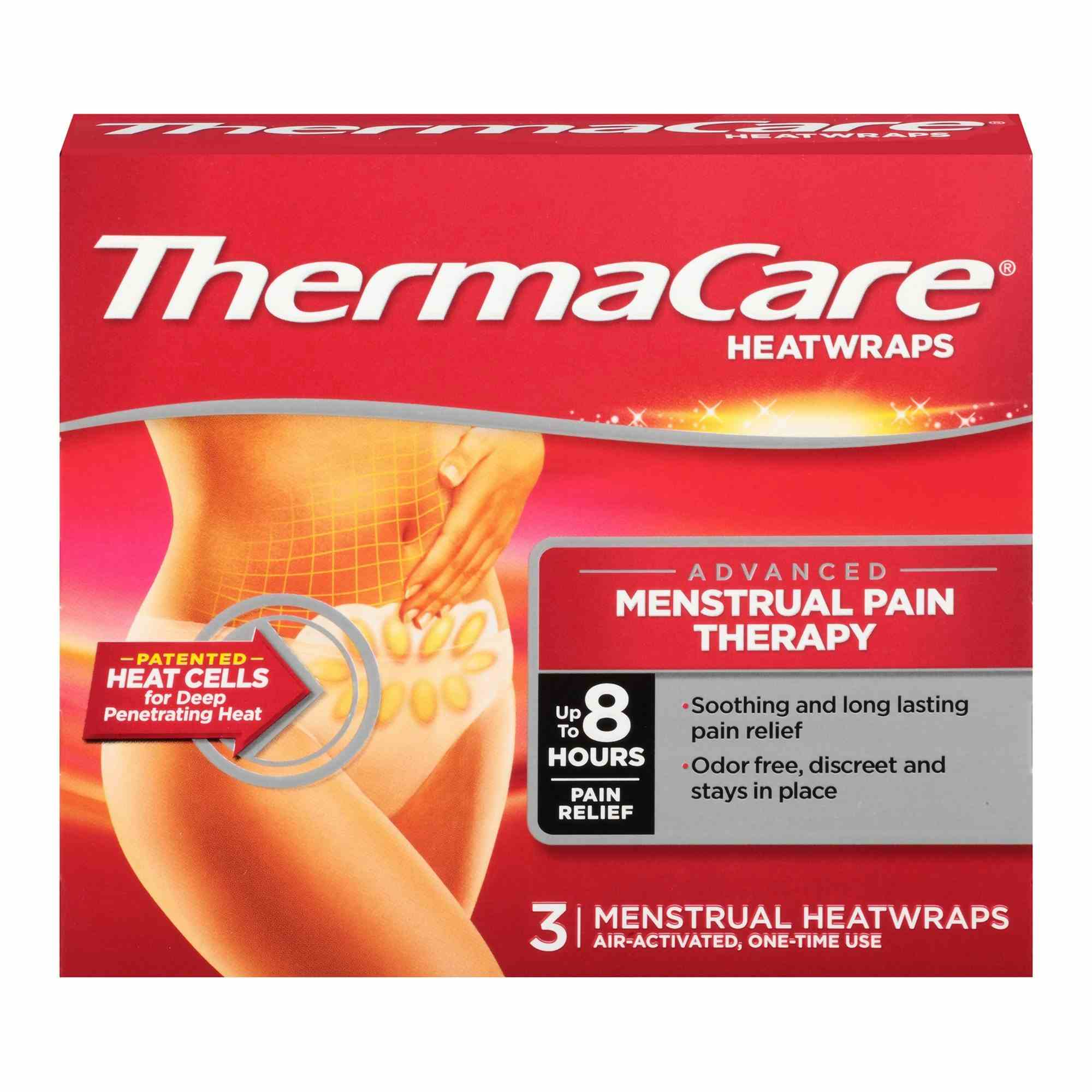 ThermaCare Heat Wraps, Advanced Menstrual Pain Therapy, 00573302002, Box of 3