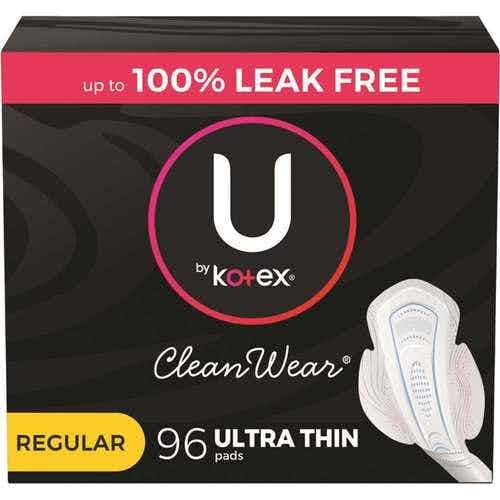 U by Kotex Clean Wear Ultra Thin Feminine Pads with Wings, Regular Absorbency, 53469, Pack of 16