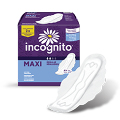 Incognito Ultra Thin Maxi Pad with Wings, Regular, Super Absorbency, 10006619, Bag of 18
