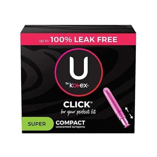 U by Kotex Click Compact Tampons, Super Absorbency, 51581, Pack of 16