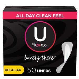 U by Kotex Barely There Panty Liner, Regular Absorbency, 42489, Pack of 50