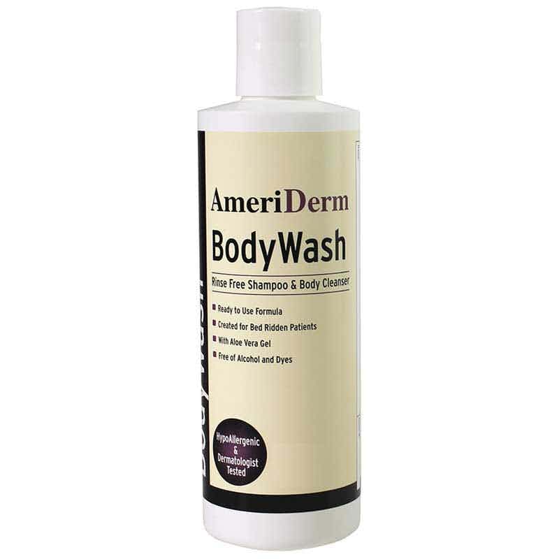 Ameriderm BodyWash Rinse-Free Shampoo and Body Cleanser, Hypoallergenic, 8 oz., 265, Case of 48 (48 Bottles)