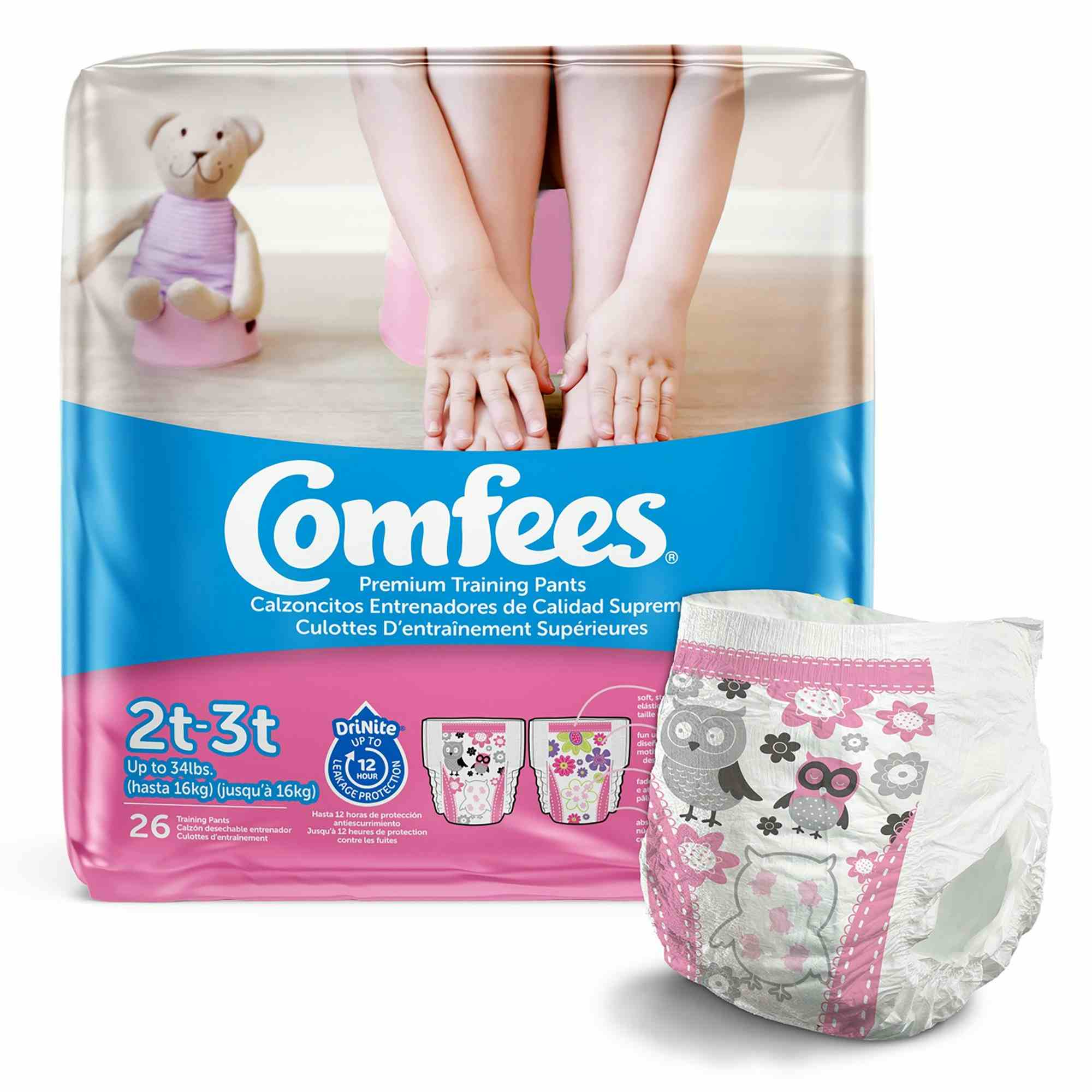 Comfees Toddler Premium Training Pants, Moderate Absorbency, CMF-G2, 2T - 3T (	Up to 34 lbs.) - Girl - Bag of 26