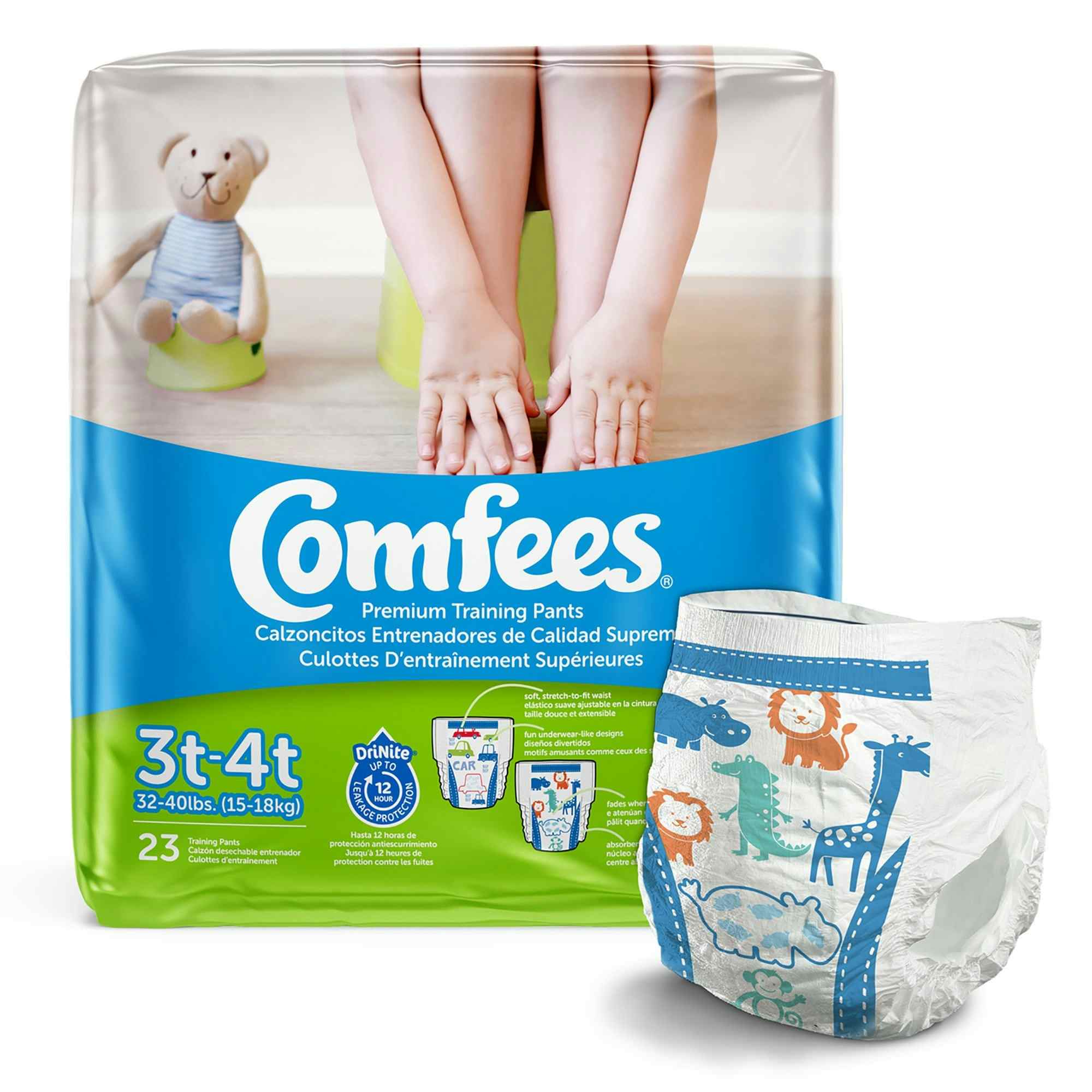Comfees Toddler Premium Training Pants, Moderate Absorbency, 41545, 3T to 4T (32 - 40 lbs.) - Boy - Bag of 23