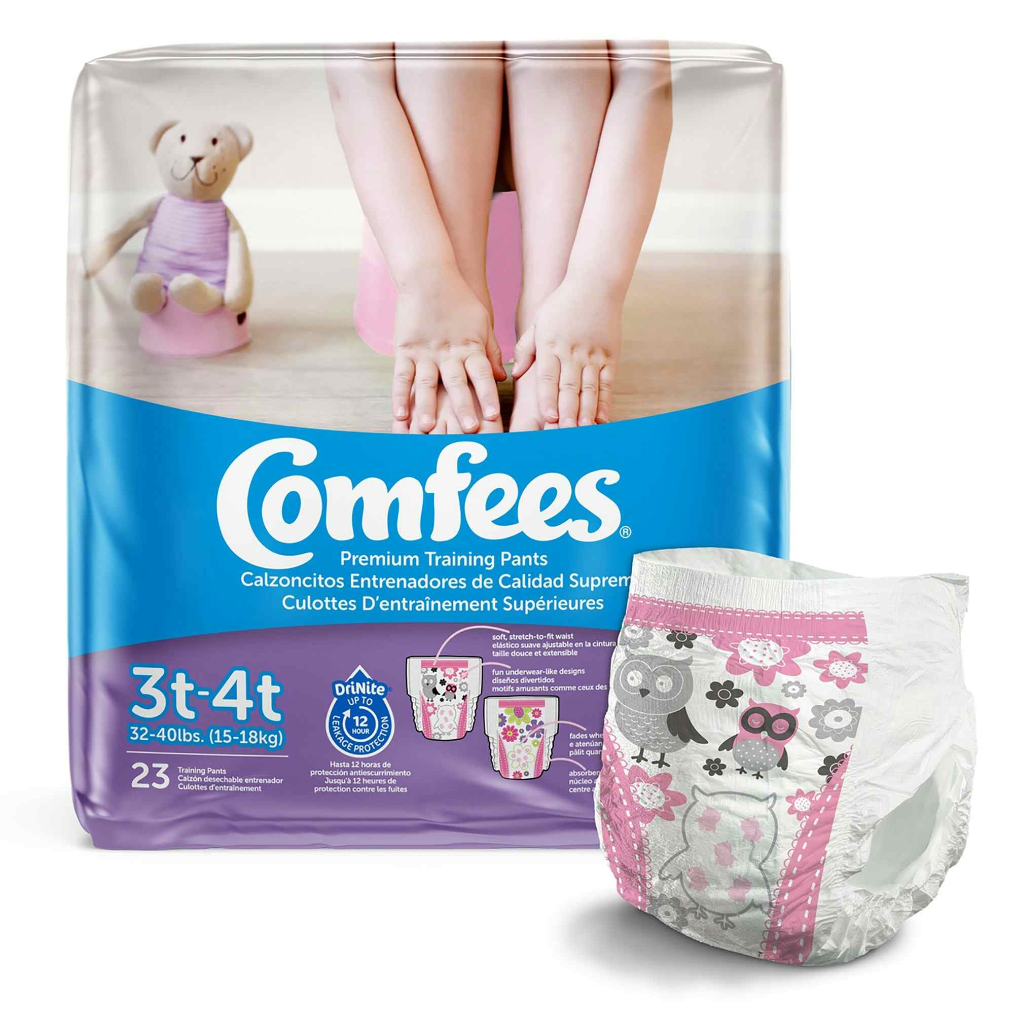 Comfees Toddler Premium Training Pants, Moderate Absorbency, CMF-G3, 3T to 4T (32 - 40 lbs.) - Girl - Bag of 23