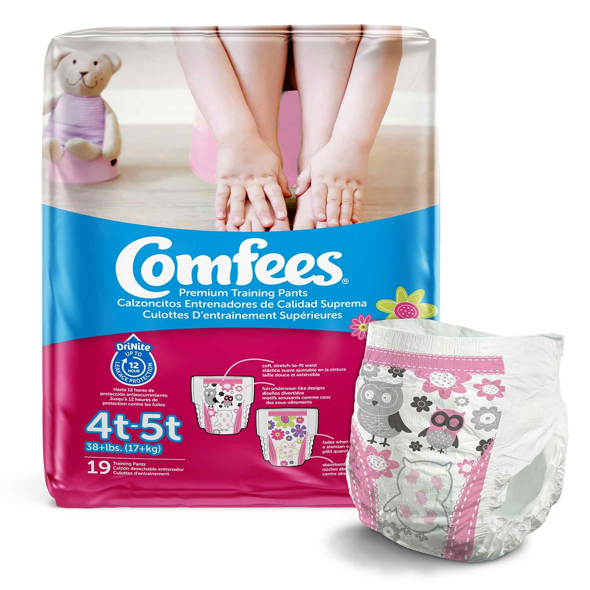 Comfees Toddler Premium Training Pants, Moderate Absorbency, CMF-G4, 4T to 5T (Over 38 lbs.) - Girl - Case of 114 (6 Bags)