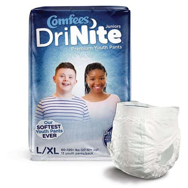 Comfees DriNite Juniors Pull On Underwear, Heavy Absorbency, CMF-YLXL, Large/X-Large (60 -125 lbs.) - Bag of 20