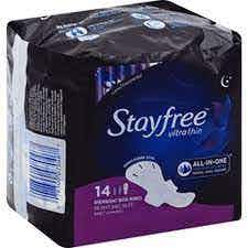 Stayfree Ultra Thin with Wings, Overnight Absorbency, 07830007046, Pack of 14