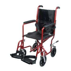 PMI Aluminum Transport Wheelchair with Footrest, TCA1916BG, 19" - Burgundy - 1 Each