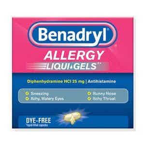 Benadryl LIQUI-GELS Antihistamine Allergy Relief, 25mg, 24 Capsules, 17021, 1 Each