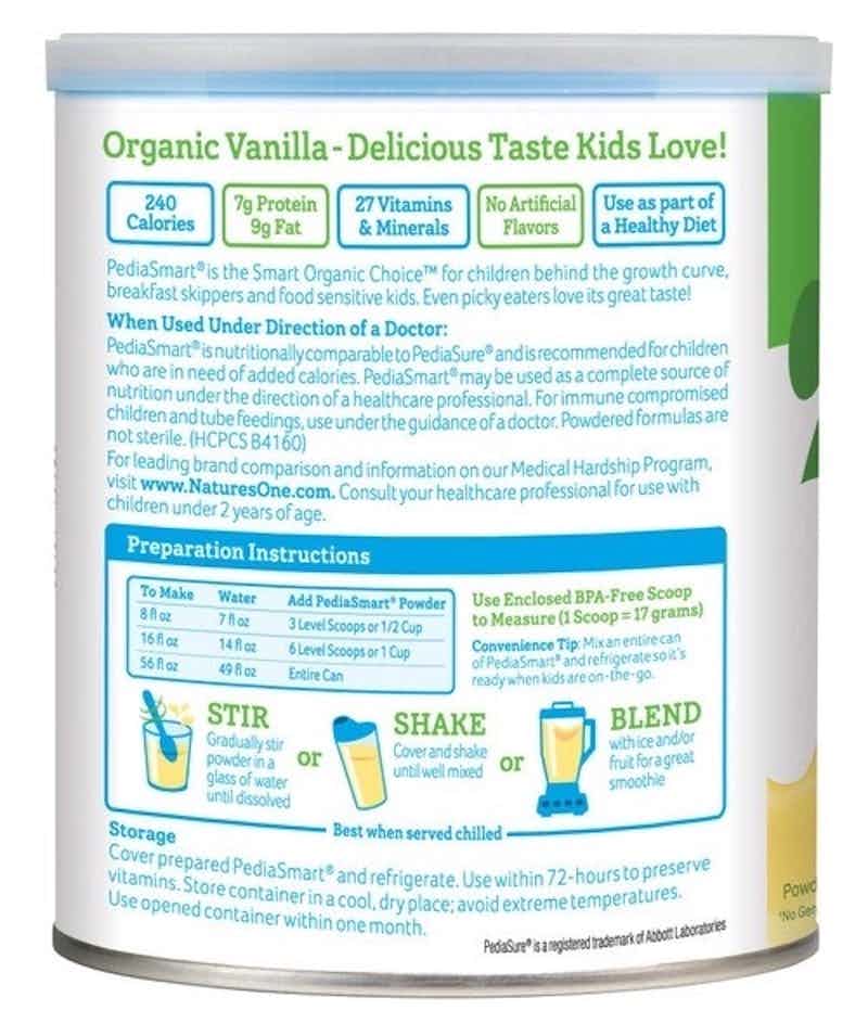 PediaSmart Organic Pea Protein with Vanilla, Back side