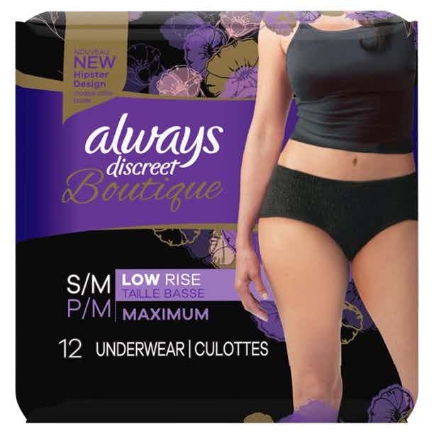 Always Discreet Boutique Low Rise Underwear, 80351804, Small/Medium - Pack of 12