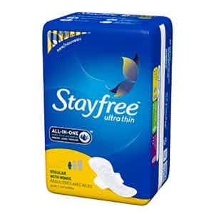 Stayfree Ultra Thin Pads with Wings, Regular Absorbency, 02590, Pack of 14