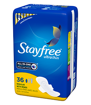 Stayfree Ultra Thin Pads with Wings, Regular Absorbency, 02591, Case of 144 (4 Packs)
