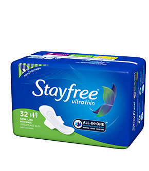 Stayfree Ultra Thin Pads with Wings, Long, Super Absorbency, 02592, Pack of 32