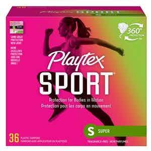 Playtex Sport Tampons, Unscented, Super Absorbency, 02688, Box of 36